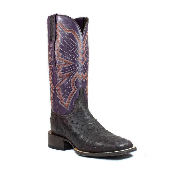 Men's Azulado Cowboy Boots: Jake - Full Quill Ostrich - Distressed Chocolate