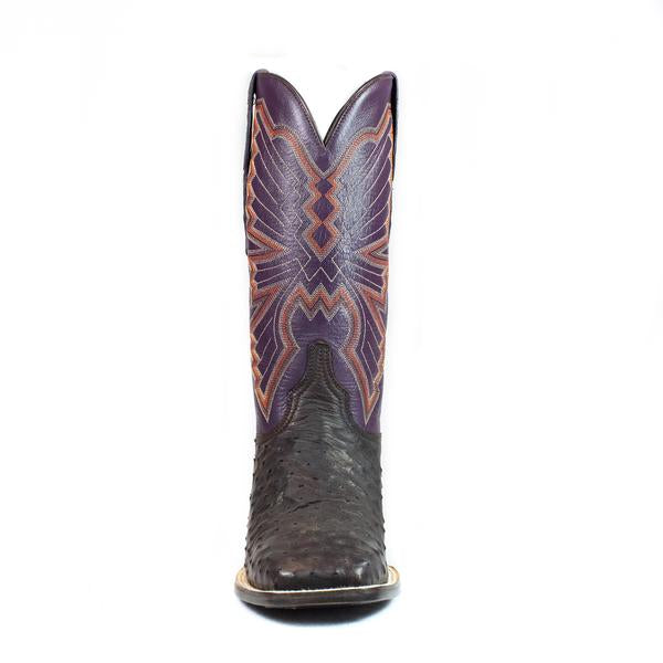 Men's Azulado Cowboy Boots: Jake - Full Quill Ostrich - Distressed Chocolate