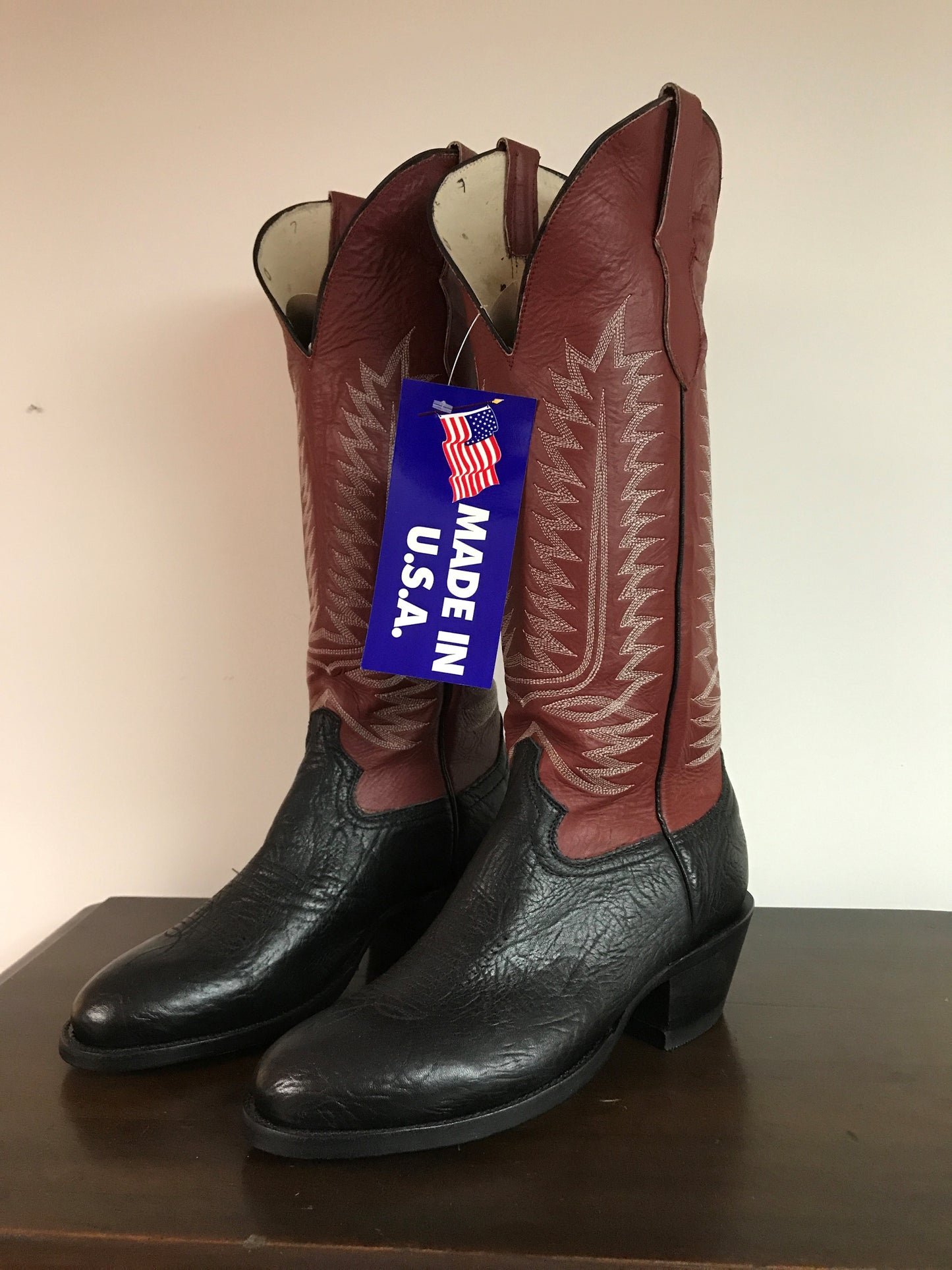 Men's Buckaroo Cowboy Boots: blood red top with black vamp