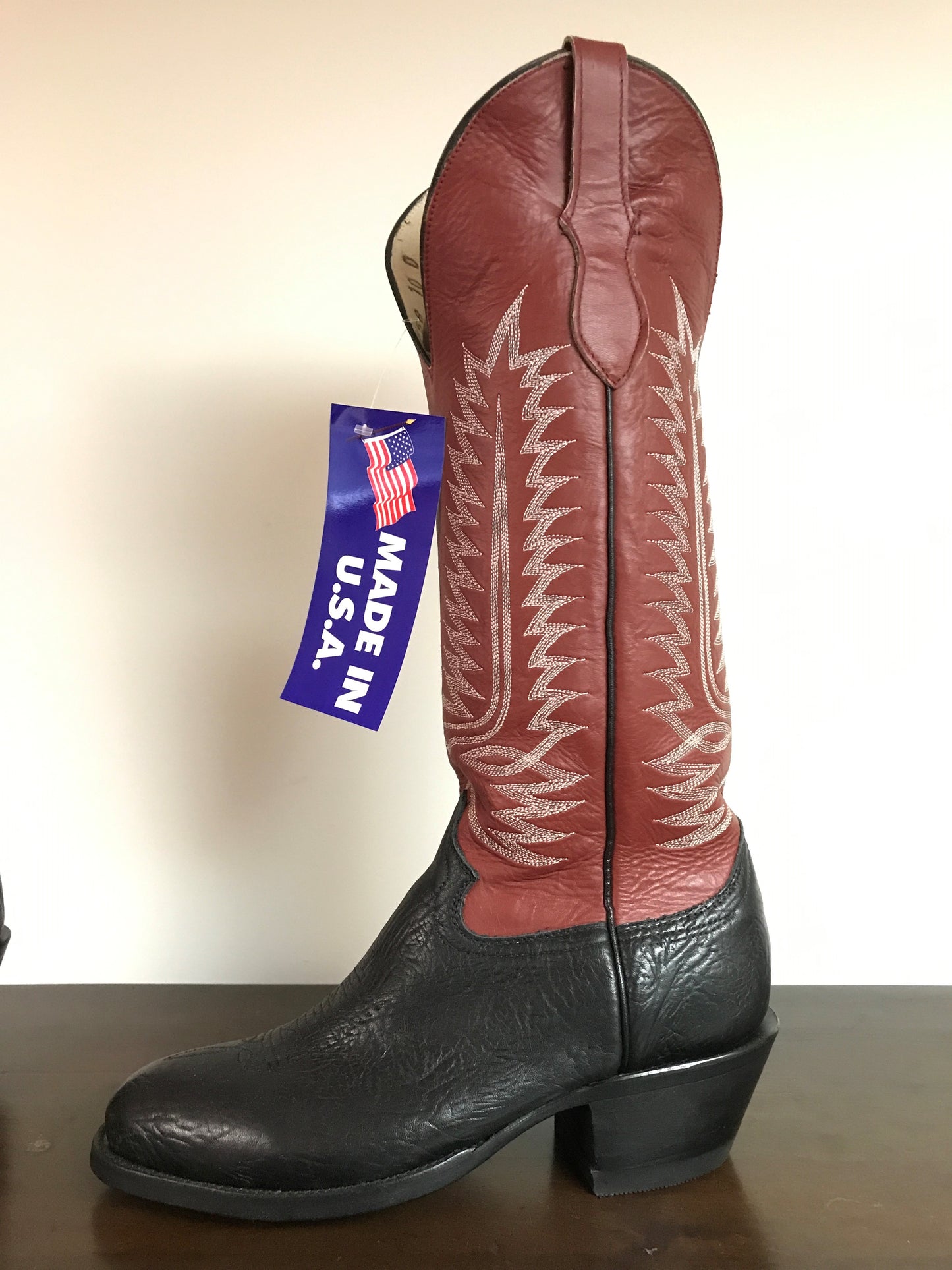 Men's Buckaroo Cowboy Boots: blood red top with black vamp