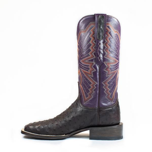 Men's Azulado Cowboy Boots: Jake - Full Quill Ostrich - Distressed Chocolate
