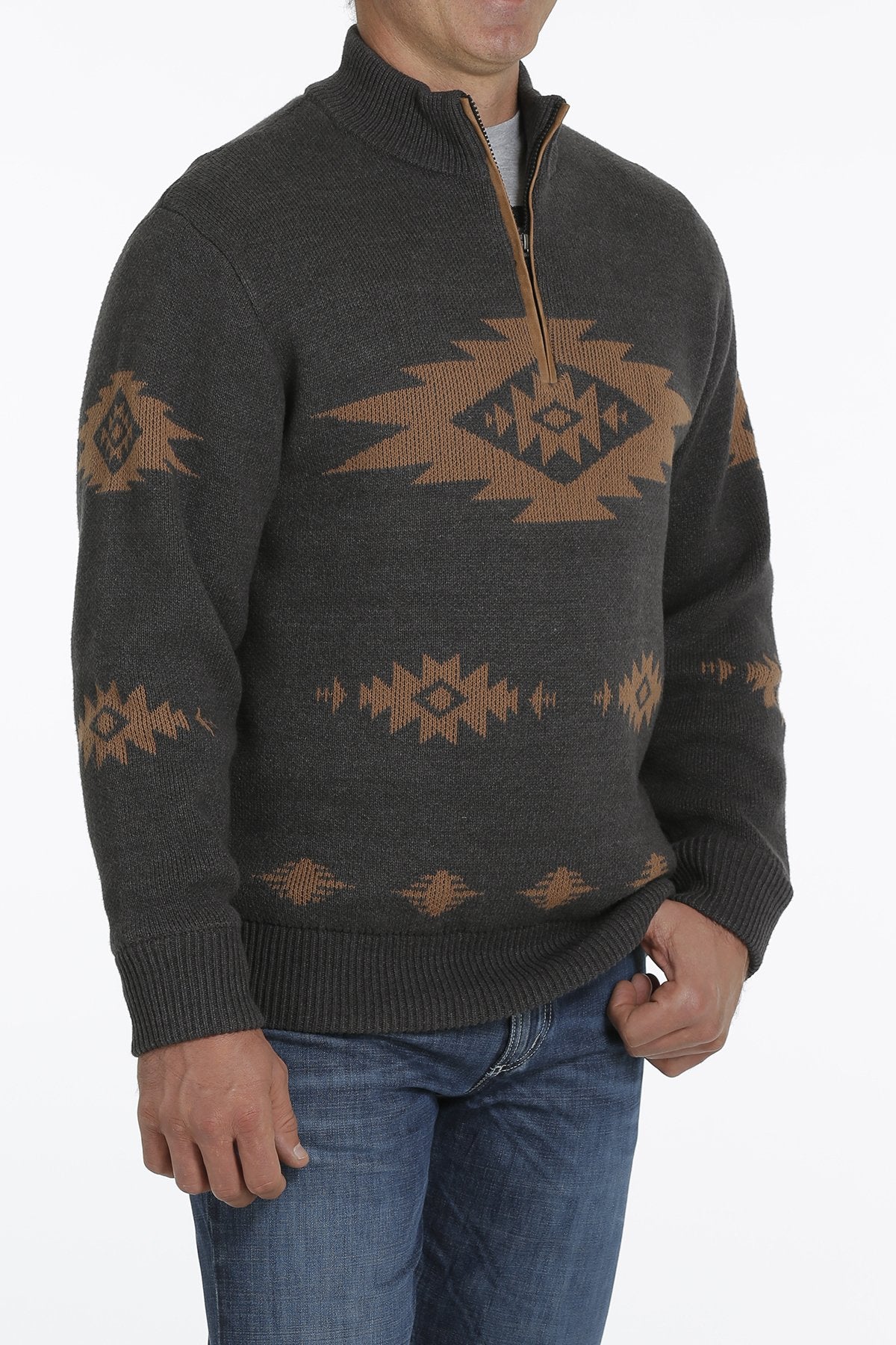 CINCH MEN'S PULLOVER SWEATER in Charcoal / Brown MWK1560001 CHR